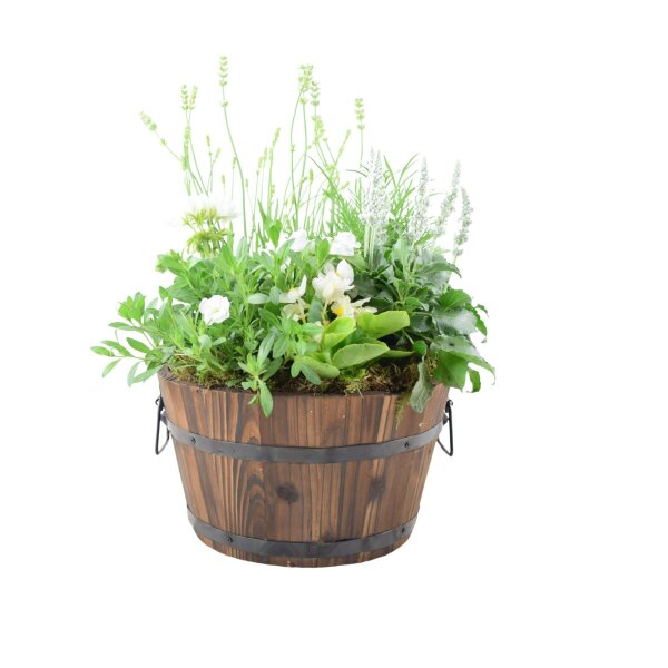 Seasonal Planted Wooden Barrel – 30cm Rustic Outdoor Planter
