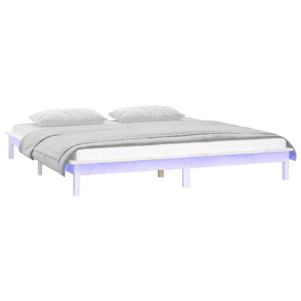 Berkfield LED Bed Frame White 150x200 cm King Size Solid Wood