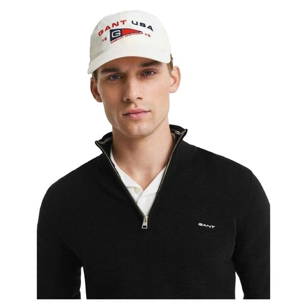 Gant Mens Pique Half Zip Jumper - Black - 