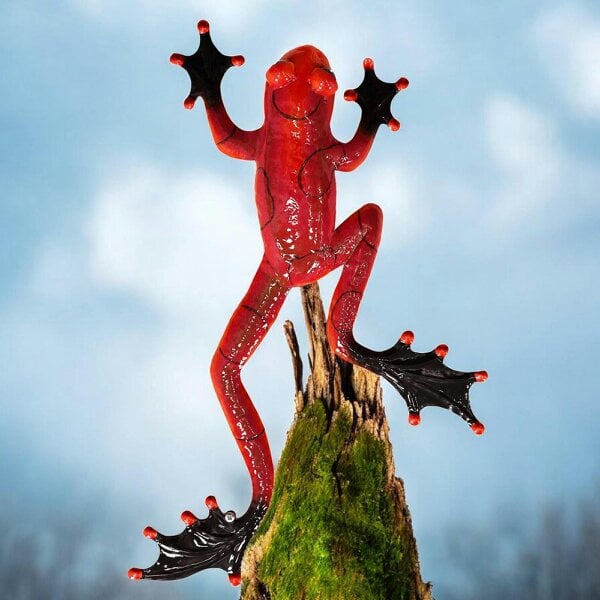 EDH Door Hardware Red Metal Frog Wall Art – 47 x 27 x 5 CM | 3D Hand-Painted Metal Frog Décor