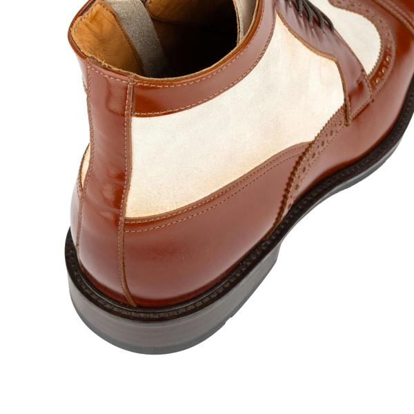 Embassy London Charles - Light Tan & Cream - Men's Toe-Cap Dressy Leather & Suede Boot with Brogue Details
