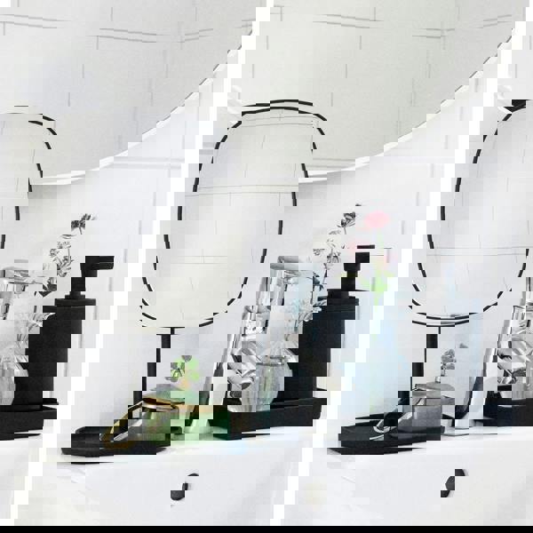 BESLAGSBODEN Matt Black Mirror with Storage Tray (192 x 192mm) Freestanding 7x Magnification Bathroom Makeup or Shaving Mirror