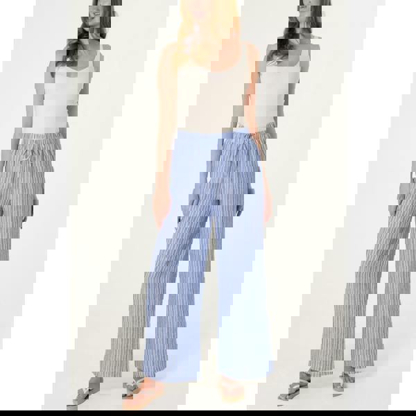 Blue Vanilla Tie Waist Stripe Wide Leg Trousers