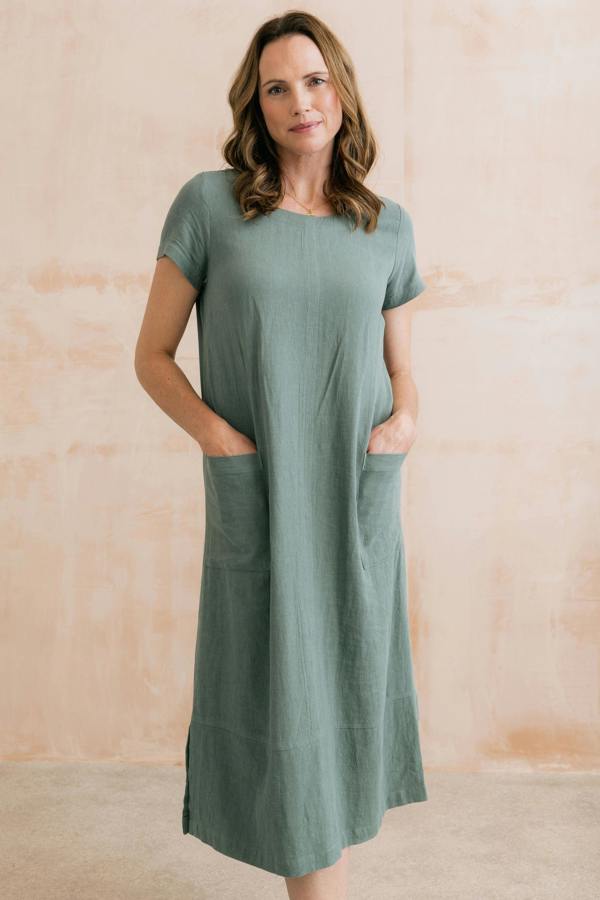Lily & Me Summer Breeze Linen Blend Dress Laurel Green