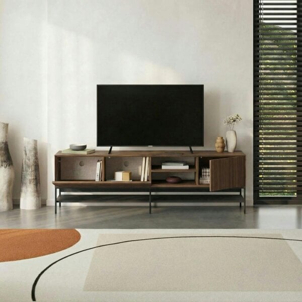 Decortie Amira 180cm Modern TV Stand, Entertainment Centre with Metal Legs & Push-to-Open Doors