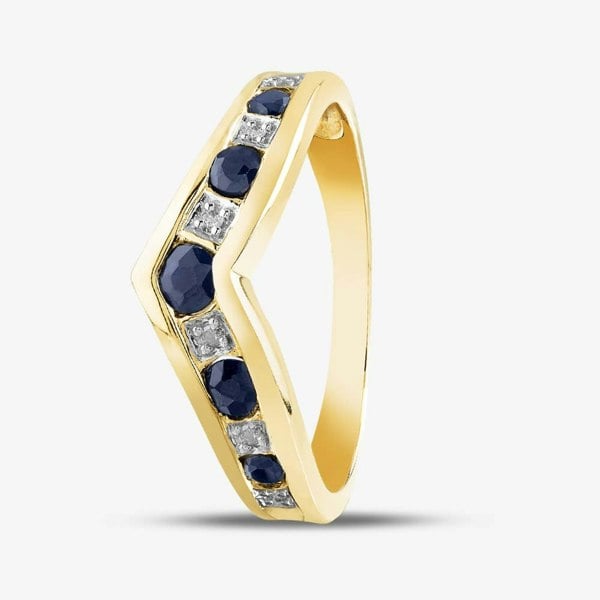 T. H. Baker 9ct Yellow Gold Sapphire & Diamond Wishbone Ring PR03026Y SA