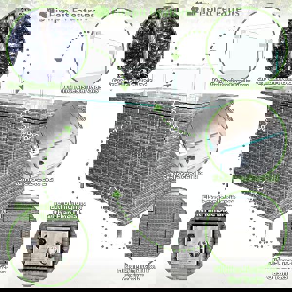 malta rattan 9 seat firepit u shape sofa set in mixed grey with grey cushions