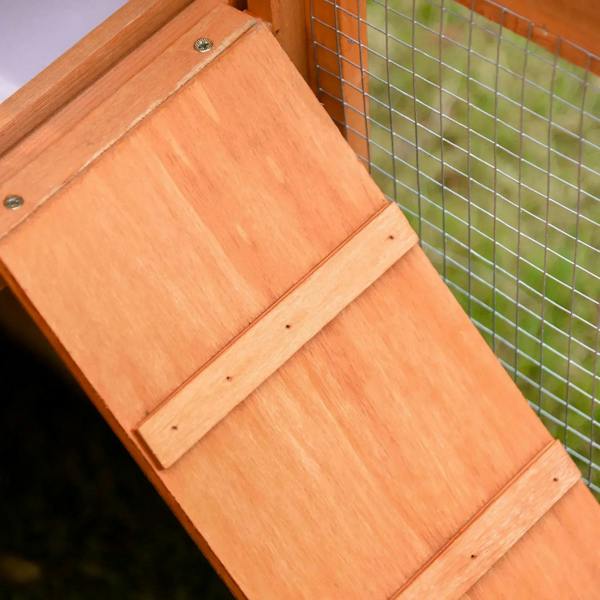 Wooden rabbit hutch ramp with wire mesh side panel