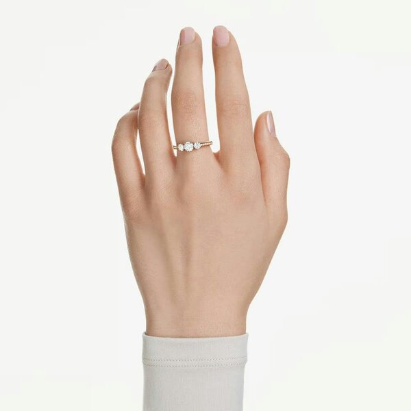 Swarovski Stilla Gold Tone Plated Three Stone White Zirconia Ring 5723293