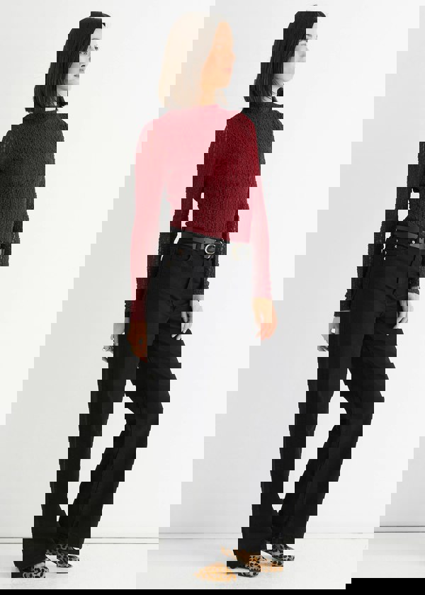 Gini London Burgundy High Neck Jersey Lace Long Sleeves Top