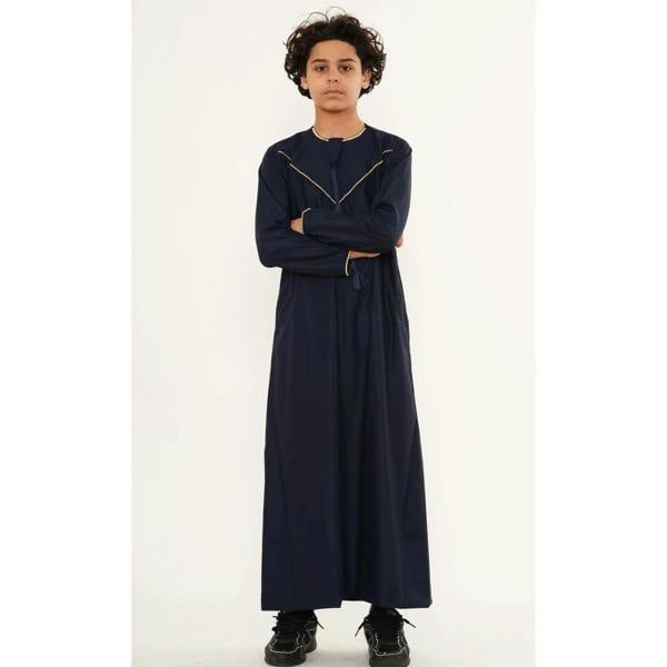 TT-007 - Boy's Emirati Omani Gold Embroidery Thobe - Navy - Thobez - 19