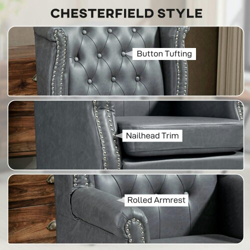 Wyld Haus Radima Grey Faux Leather Chesterfield Wingback Accent Armchair With Nail Head Trim