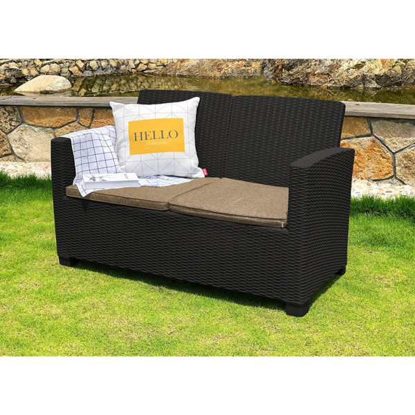 Homeology SANTANA 4 Piece PE Rattan 4-Seater with Cushions Garden Furniture and Coffee Table Set in Black