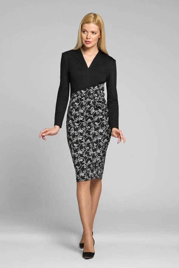 Rumour London Michelle tailored dress with contrasting contour jacquard skirt