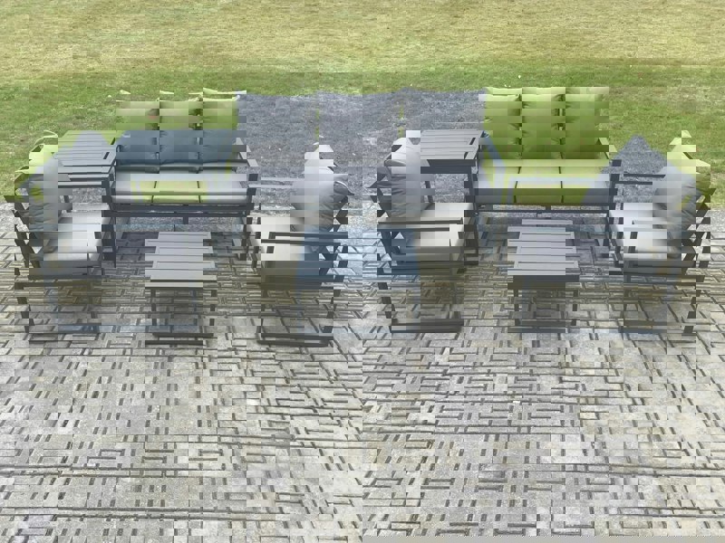 Fimous Aluminium Outdoor Garden Furniture Set Lounge Sofa 2 PC Chairs Square Coffee Table Sets with Side Table Dark Grey