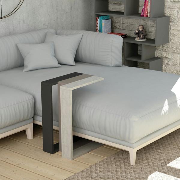 Decortie Muju Modern C Shape Table Oak Effect Gold Marble Effect Mocha Grey Multipurpose  H 57cm