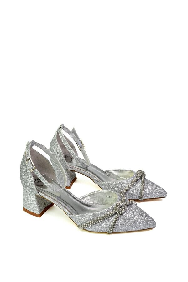 XY LONDON Ankle Strap Pointed Toe Diamante Mid Block Heels