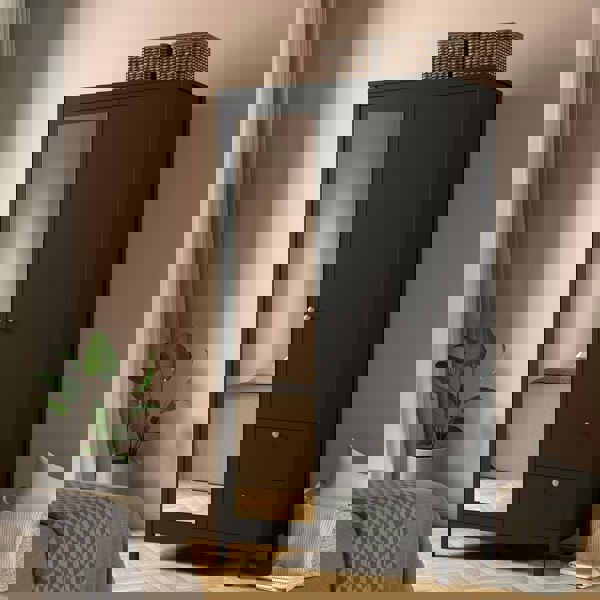 Furniture To Go Madrid Wardrobe with 1 door + 1 mirror door + 2 drawers Matt Black