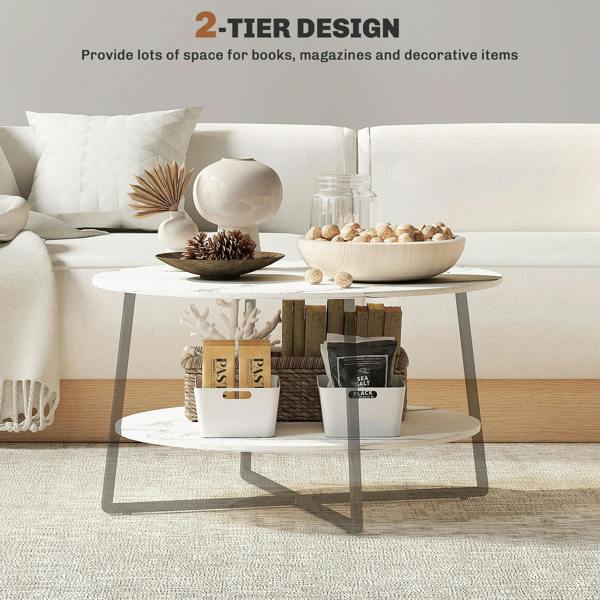 Wyld Haus Masoso Wooden White And Black 2 Tier Marble Effect Coffee Table