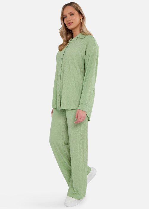Gini London Sage Green Textured Oversized Long Sleeve Shirt