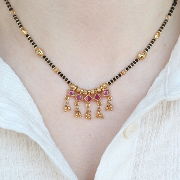 The Colourful Aura Indian Nazarian Gold Mangalsutra Black Beads Pendant Necklace