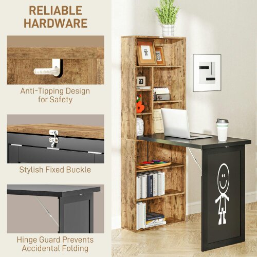 Wyld Haus Codi 98cm Rustic Brown Folding Desk With Blackboard Panel And Side Shelving