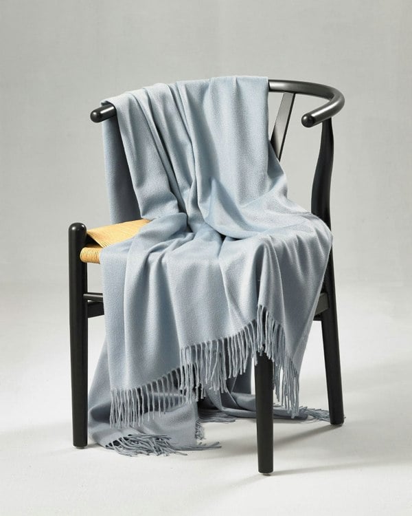 Dark Aqua Cashmere Throw Classic Tassel Hem Ripple