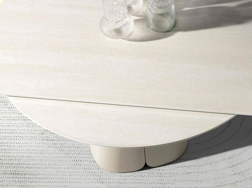 Angel Cerdá Extendable round dining table in porcelain marble and sand-coloured steel 1195