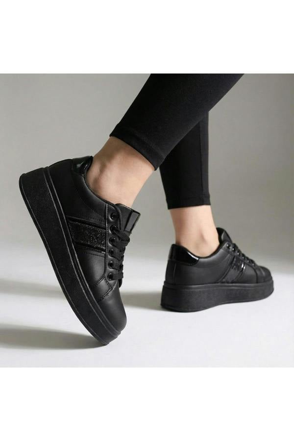 Malina Chunky Platform Glitter Detail Trainers - Black