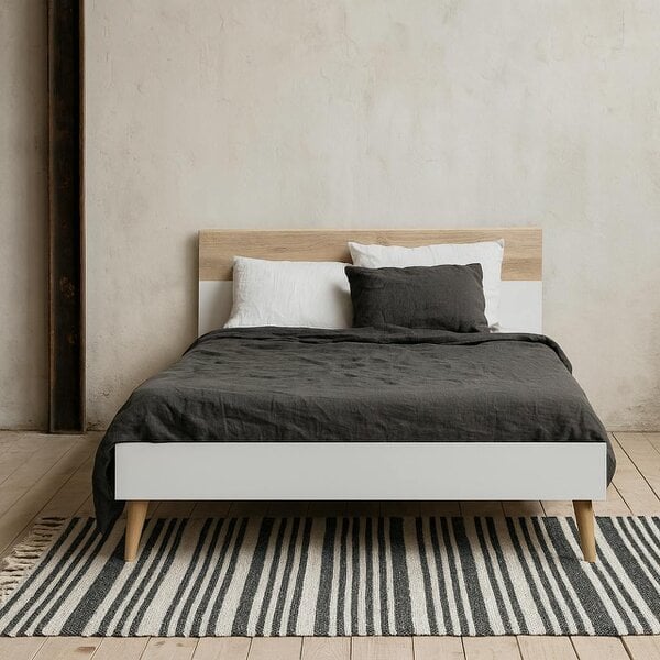 Wyld Haus Sapporo 4ft6 Double Bed Frame White and Natural Oak Wood Effect