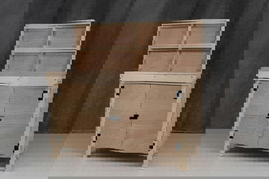 Arbor Garden Solutions Wooden Eucalyptus hardwood top workbench with lockable cupboard (V.9) with back panel