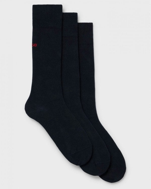 HUGO Mens 3-Pack of Regular Length Socks with Logo Details NOS - Black 001