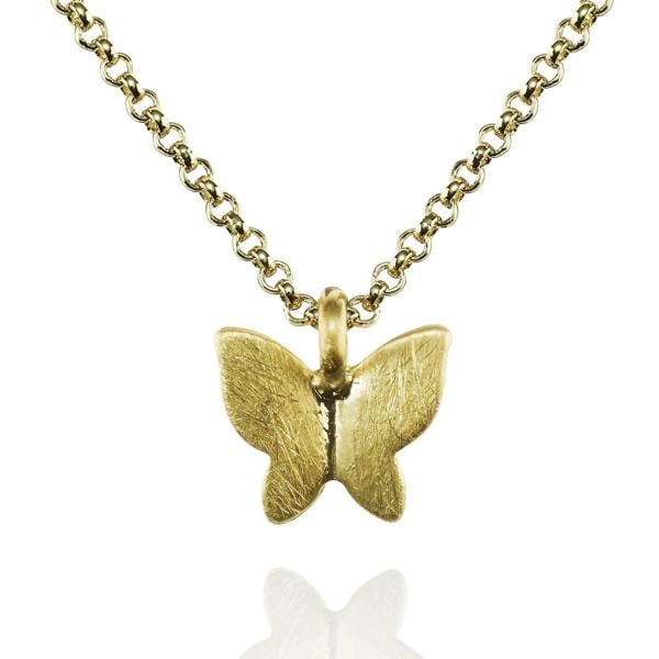 Gold Butterfly Pendant Necklace with Brushed Finish - namana.london