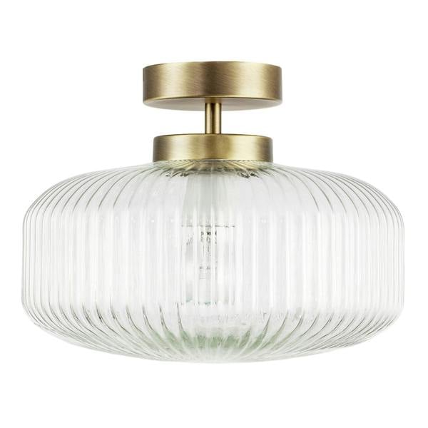Modern Bathroom Ceiling Light with Clear Fluted Glass in Antique Brass Image 4