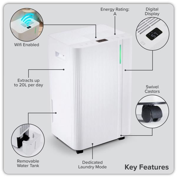Dellonda Baridi Dehumidifier with Digital Display & 24hr Timer 12L White - DH147