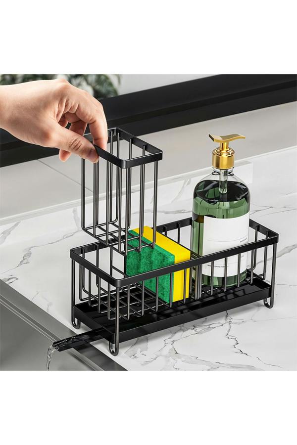 Living and Home Steel Kitchen Sink Caddy Organizer Rack with Drain Tray