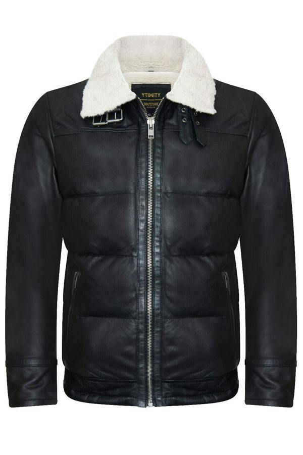 Infinity Leather Men's Leather Quilted Biker Puffer Jacket - Brasília