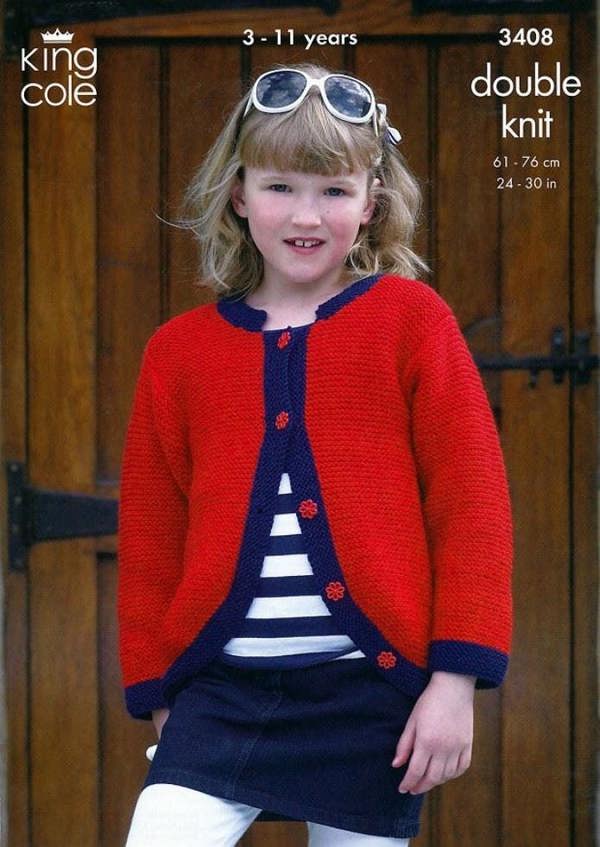 King Cole Merino Knitting Pattern 3408, Jackets, Cardigans for Kids, 3 - 11 Years - Intermediate