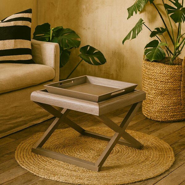 Wyld Haus Lucca Grey Aged Oak Cross Frame Tray Side Table