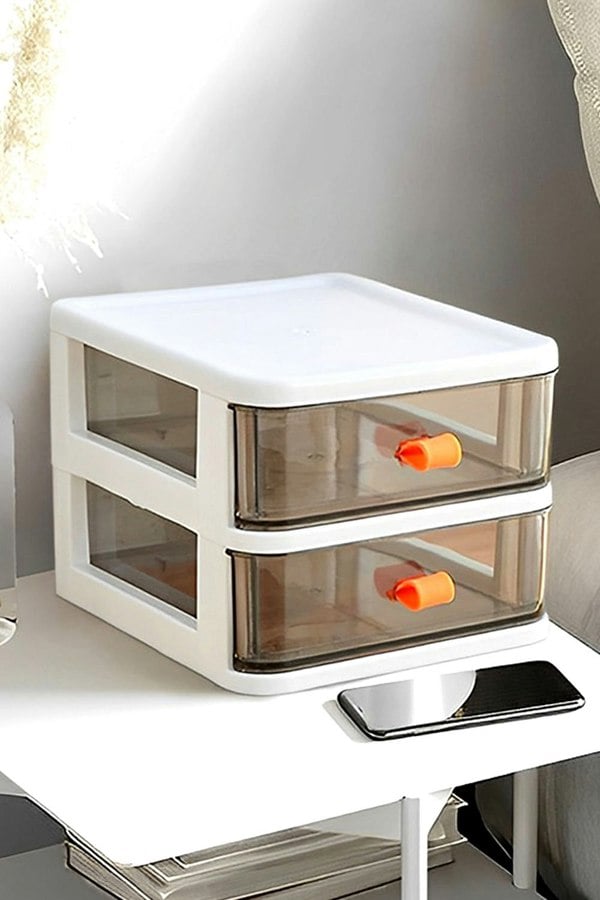 Living and Home 2-Tier Desktop Cosmetic Storage Organizer Box for Desk Office School Home