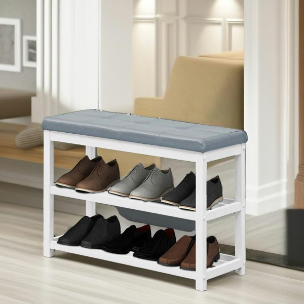 Rafaelo Mobilia Wooden 2 Tier Shoe Rack Bench Grey