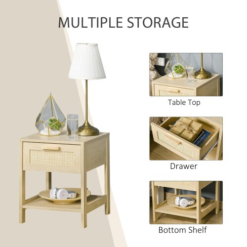 Wyld Haus Tafa Natural Wood Bedside Table With Rattan Drawer And Open Storage Shelf