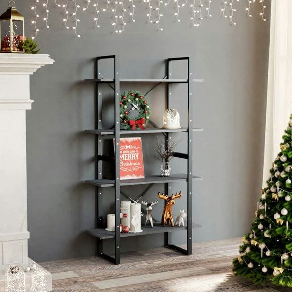 Berkfield 4-Tier Book Cabinet Grey 80x30x140 cm Solid Pine Wood