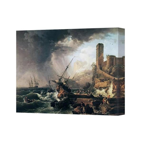 Benjamin Tate Design Stormy Seascape Canvas Art Print With Ships And Ruined Fortress