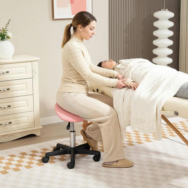 HOMCOM Saddle Stool Adjustable Rolling Salon Chair Massage Spa - Pink