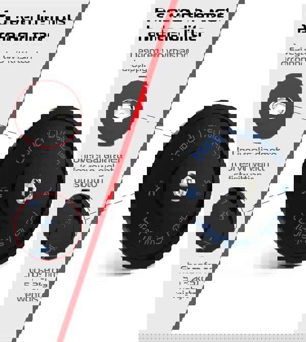 Black Olympic bumper plate with blue lettering, 20kg weight, designed for durability and even weight distribution in lifting