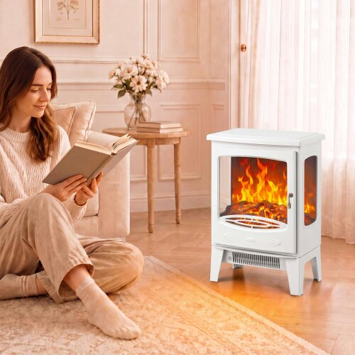 HOMCOM 900W/1800W Freestanding Electric Fireplace, Room Heater, White