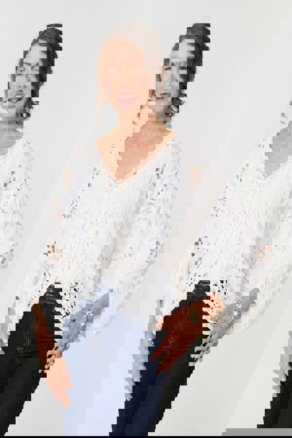 Cream | Crochet Texture 3/4 Sleeve Cardigan
