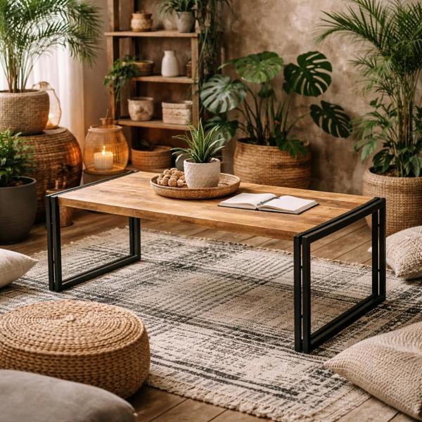 Wyld Haus Toivakka Industrial Reclaimed Wood and Metal Large Coffee Table