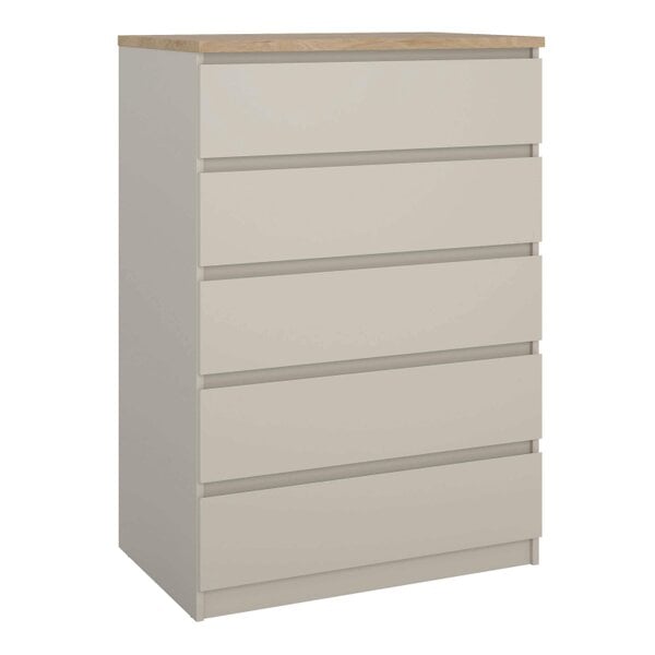 Wyld Haus Budapest Cream and Natural Oak Effect Wood Chest 5 Drawers